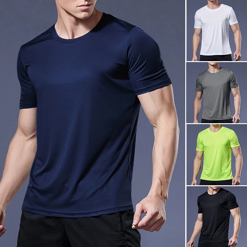 Camiseta respirável de secagem rápida dos homens, confortável, manga curta, casual, leve, tops de ginástica, fitness esportiva, alta qualidade