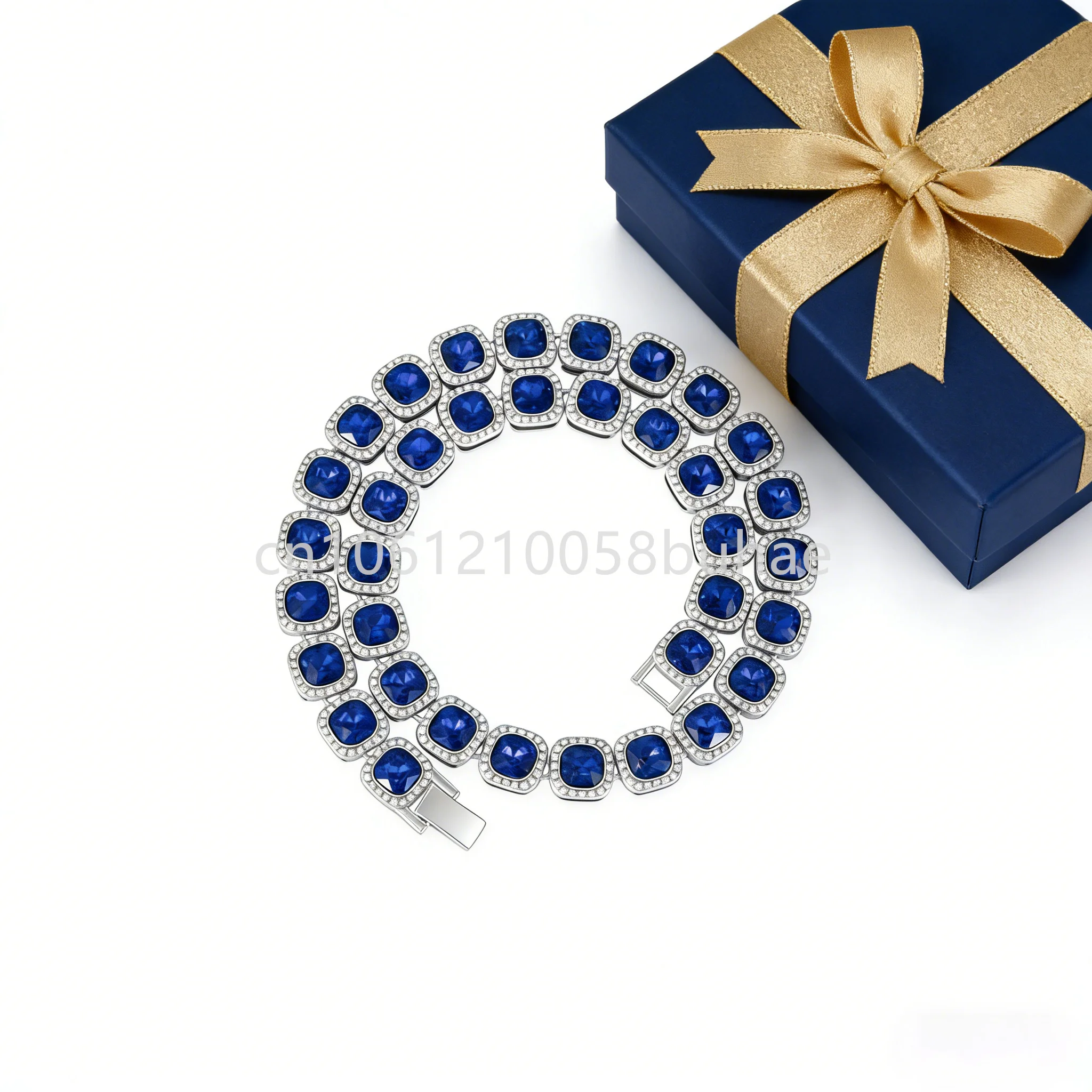New Iced Out Bling Chain Choker Necklace Blue Zircon Rhinestones Tennis Chain Bracelets Hiphop Jewelry For Men Women