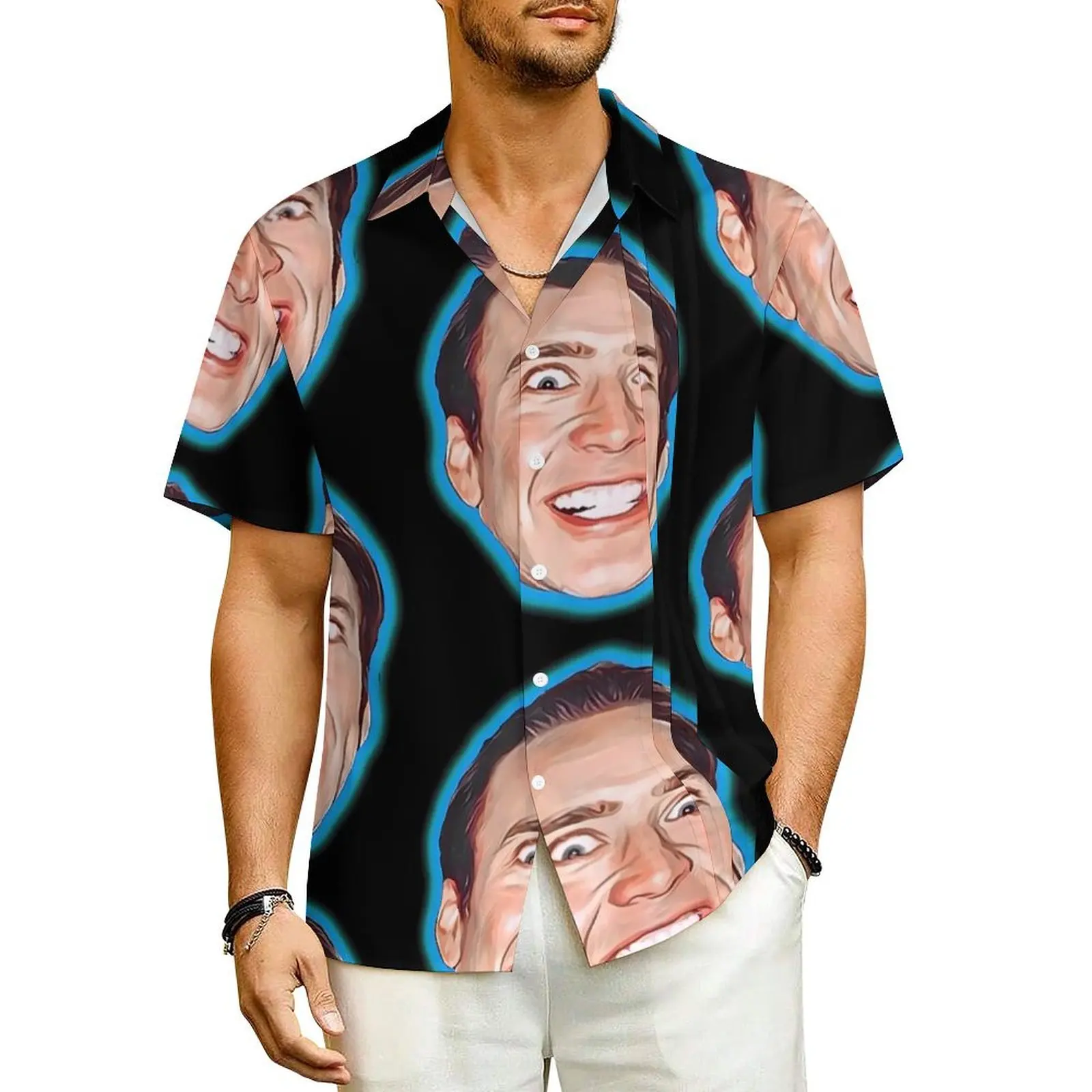 

Crazy Nicolas Cage Beach Shirt Male Nick Cage Vintage Casual Shirts Hawaiian Short Sleeve Y2K Funny Oversized Blouses Gift