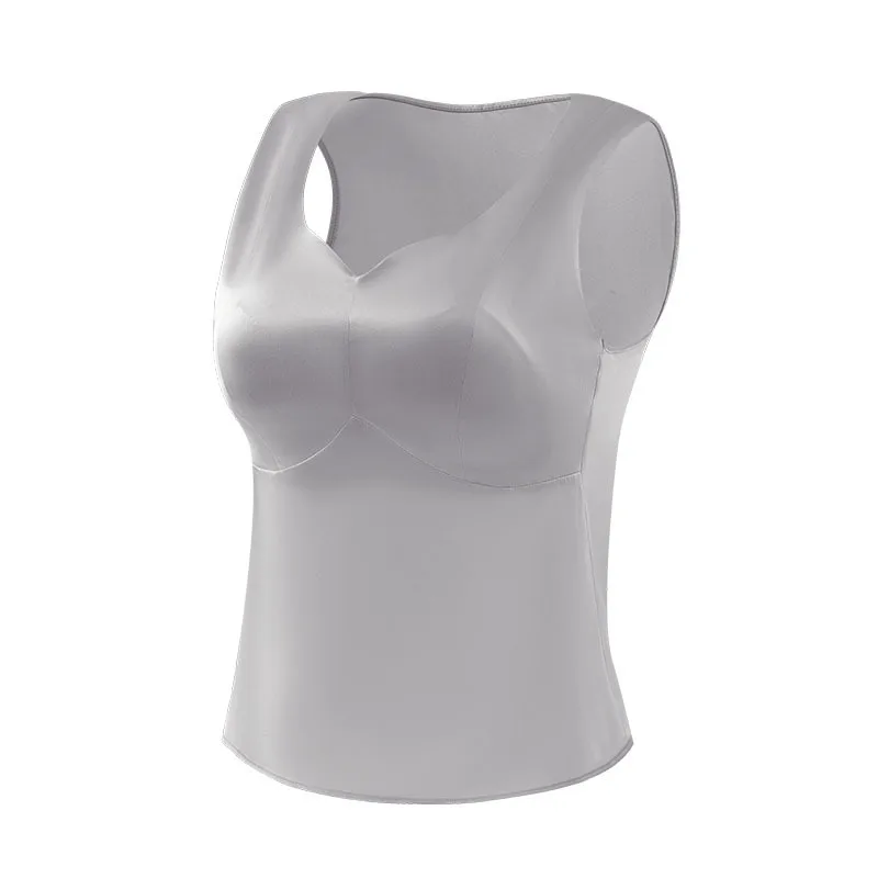 MadBlack-19MM 92%Silk 8%Spandex Elegant Vest, With Padded Cups, Women Versatile Thin Outerwear Tank Top, 2026 Summer T66979CC