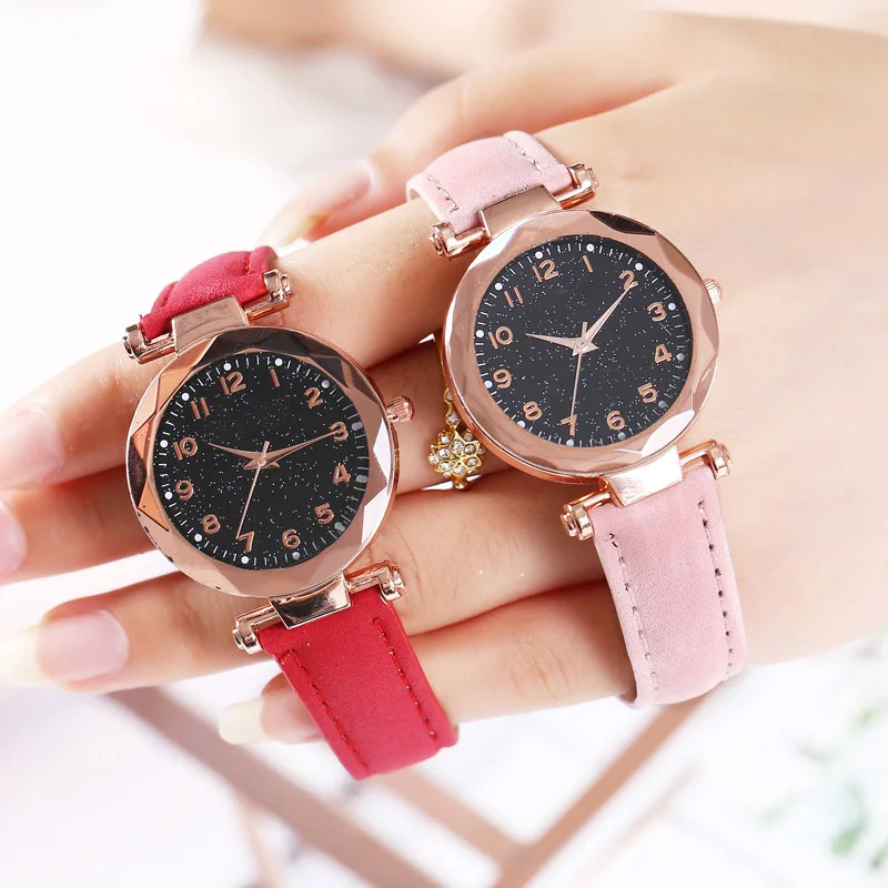 Fashion Women Watches Best Sell Star Sky Dial Clock Luxury Women Lucky Flower Bracelet Ladies Quartz Watch Relogios Feminino