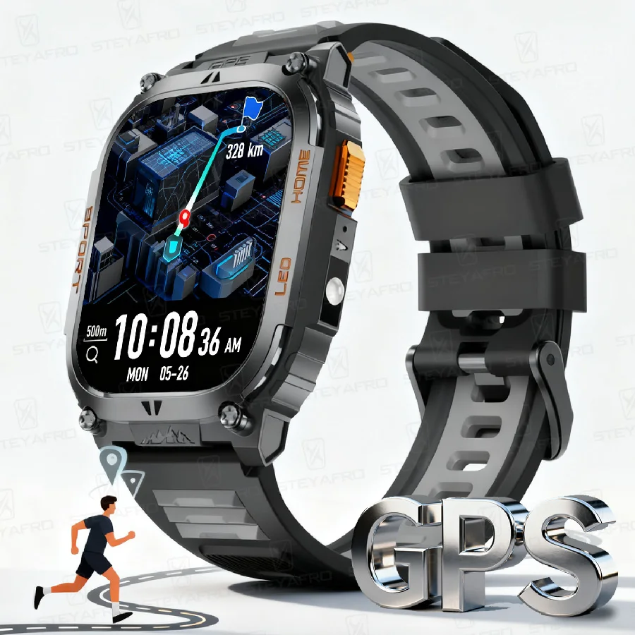 

2025 New High Quality GPS Outdoors Smart Watch IP68 Waterproof Compass LED Flashlight Military Sport Smartwatch For Android IOS