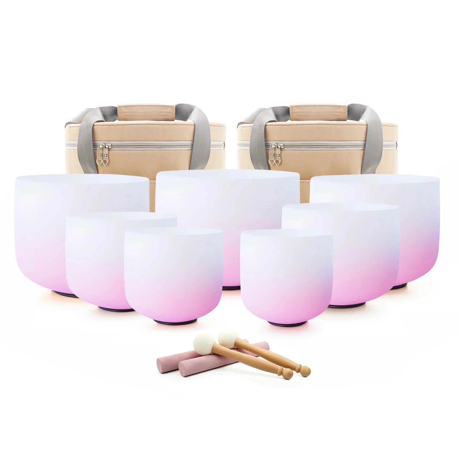 Colored Quartz Crystal Singing Bowl 7pcs Chakra Set Sound Healing Meditation with/without Free Carry Bags