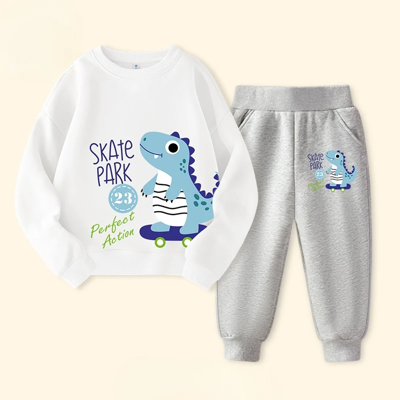 Autumn Children Boy Clothes Set Kid Girls Dinosaur Printed Sweatshirts Pullover Top & Pants Bottom 2pcs Outfits Baby Tracksuits