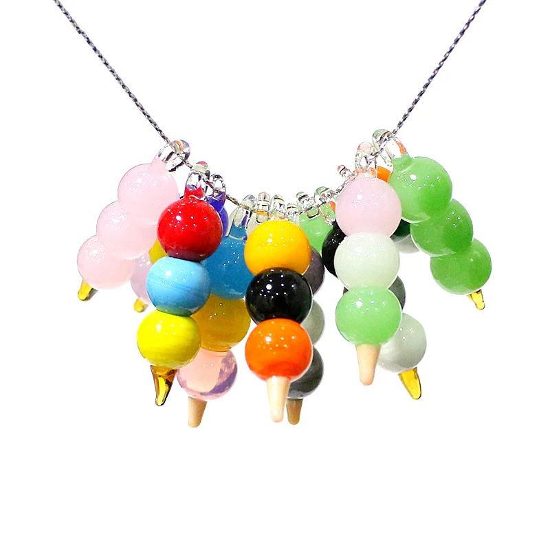 2 pezzi carino mini giapponese tricolore palline di riso fascino ciondolo in vetro ornamenti di corda di riso glutinoso accessori per la creazione di gioielli da donna