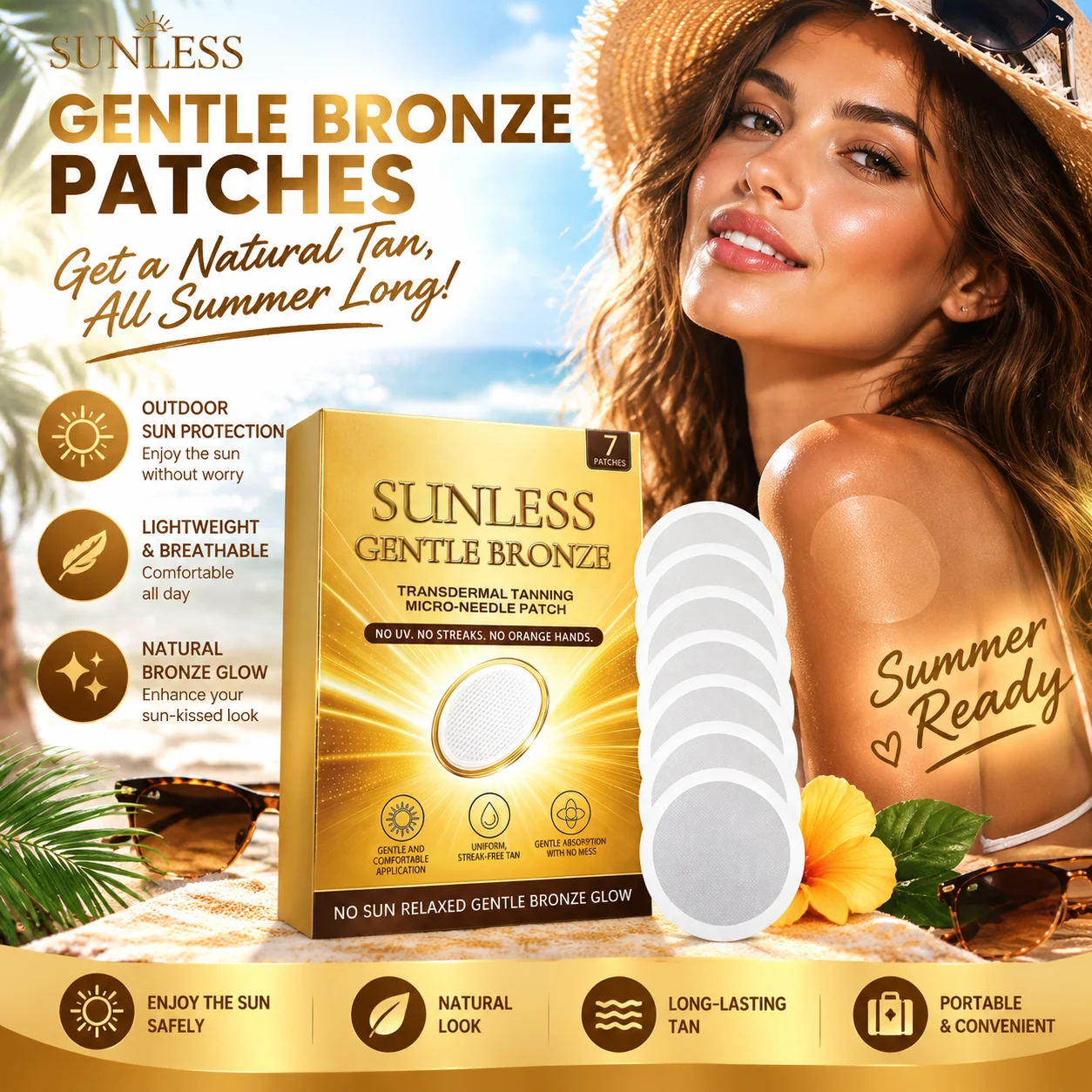 Tanning Patch Summer Outdoor Self-Tanner Transdermal Gentle Natural Bronzer Glow Skin Sunless Tanning Products Tanning Patch