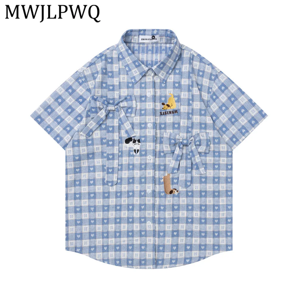

MWJLPWQ Plaid Short-Sleeve Casual Men's Shirts Summer Hip-Hop Trendy Vibe Streetwear Decorated Checkered Tops 2026 Summer 15792