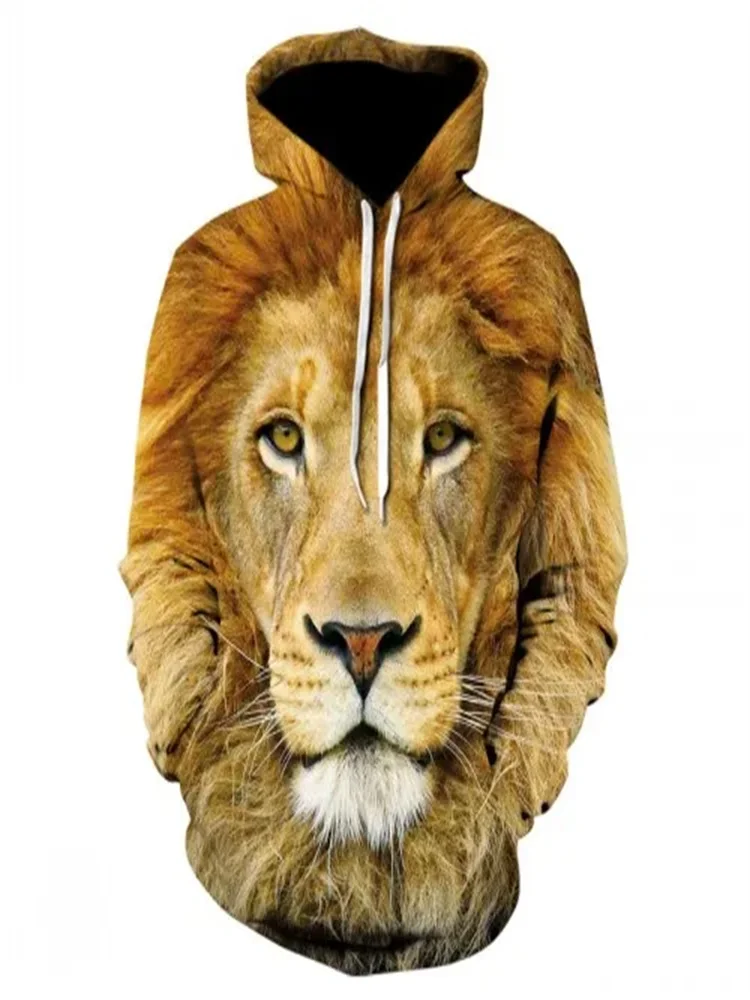 Men\'s Sweatshirt Harajuku Lion Tiger 3D Print Pattern Vintage Autumn Oversized Long Sleeve Casual Pullover Animal Hoodie