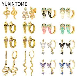 925 Silver Needle Butterfly Bee Snake Hoop Earrings Animal Crystal Pendant Huggie Earrings For Women Girls Jewelry Pendanties