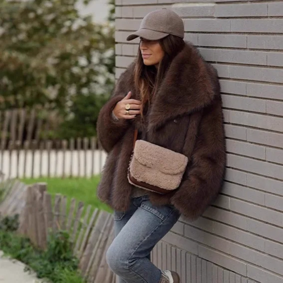 

Loose Lady Mink Fur Jacket High Street Female Aitificial Fur Coat Brown Winter Women's Eco Fur Coat Comfortable Collar