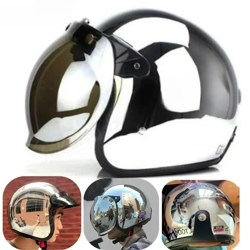 Hot Unique Silver Plating Open Face Retro Motorcycle Helmet Vintage Moto Chrome Helmet Sliver Jet Moto 3/4 Half Casco Casque