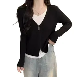 Women Cadigans Autumn Winter 2026 Two Pieces Long Sleeve Bottoming Shirts Autumn Winter Warm Slim Korean Fashion Knitwears