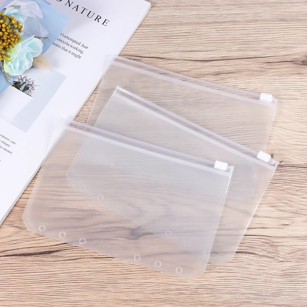 

30pcs A6 Zipper Paper Storage Bag Transparent Binder Pouches Business Card Lightweight Travel Office File Folder