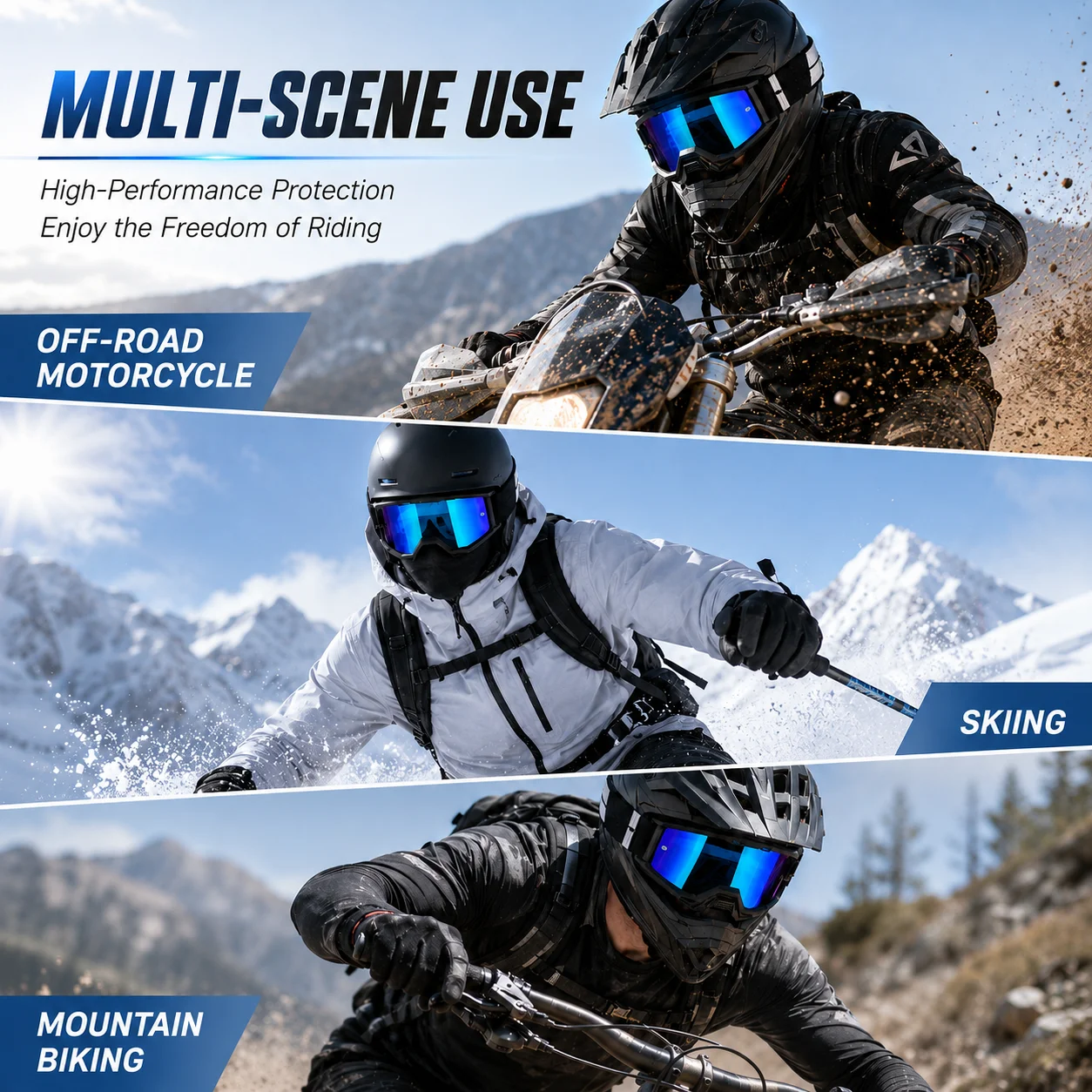 Off-Road Motorcycle Goggles, Windproof Dustproof UV400 Protection, Compatible with Off-Road Riding, Skiing & Outdoor Sports 6