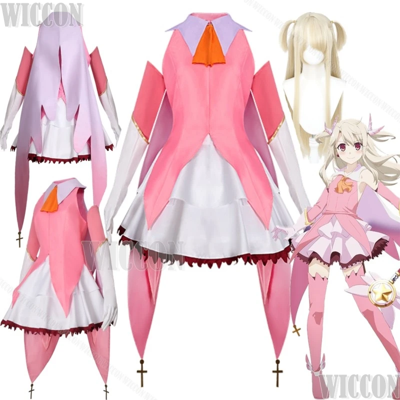 Illyasviel Von Einzbern Anime Juego Cosplay Fate Prisma ☆ Vestido rosa Illya Lolita chica mágica oreja Halloween mujer traje Comic Con