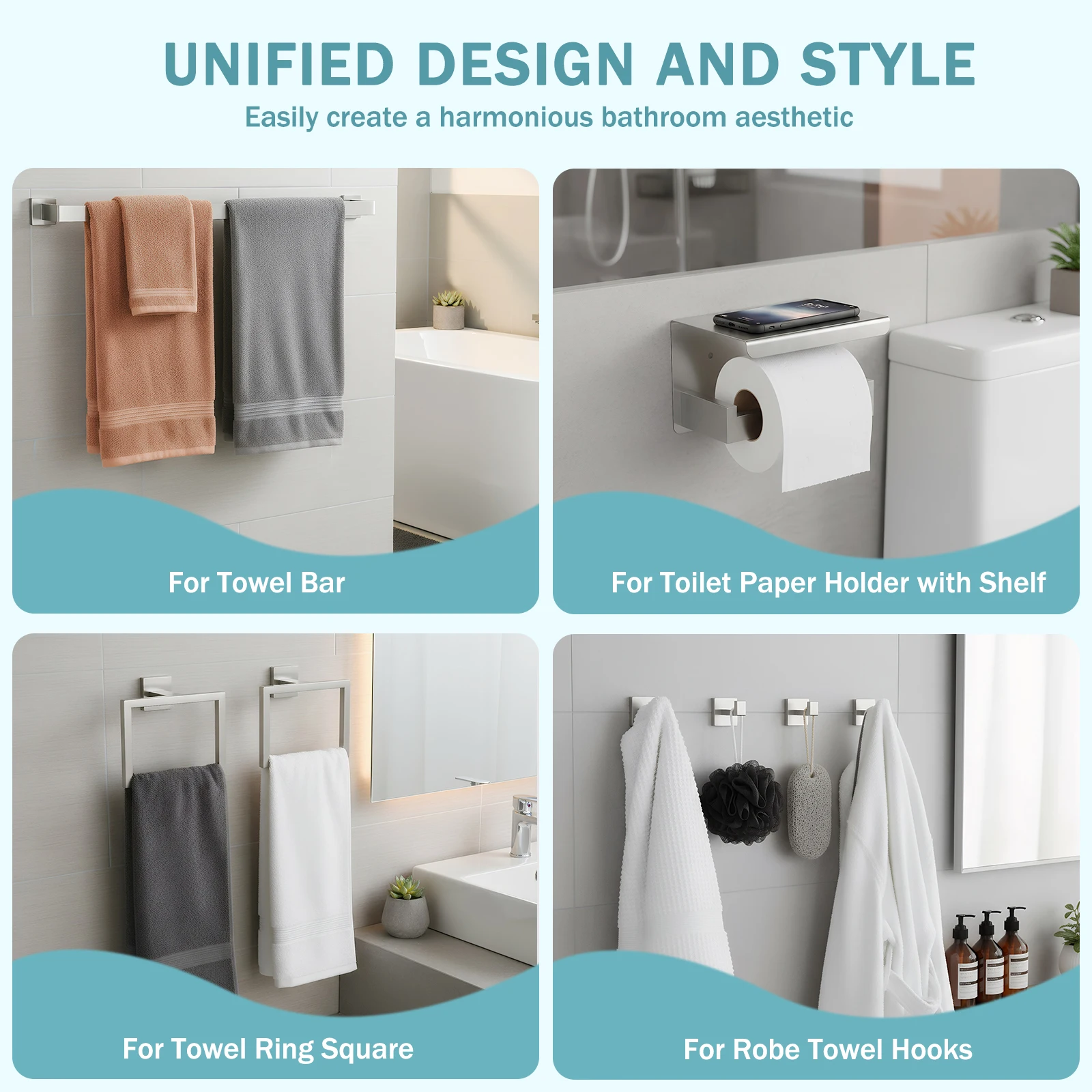 

20-Pieces Bathroom Hardware Accessories Set Wall Mounted Stainless Steel Towels Rack/Toilet Paper Holder/Ring/Hook