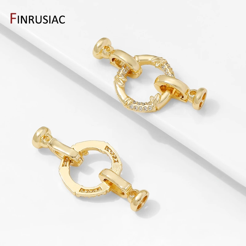 14K Gold Plated Brass With Zircon Round Fastener Clasps Lock,Closured Clasps Connector For DIY Jewelry Making Accessories image 3