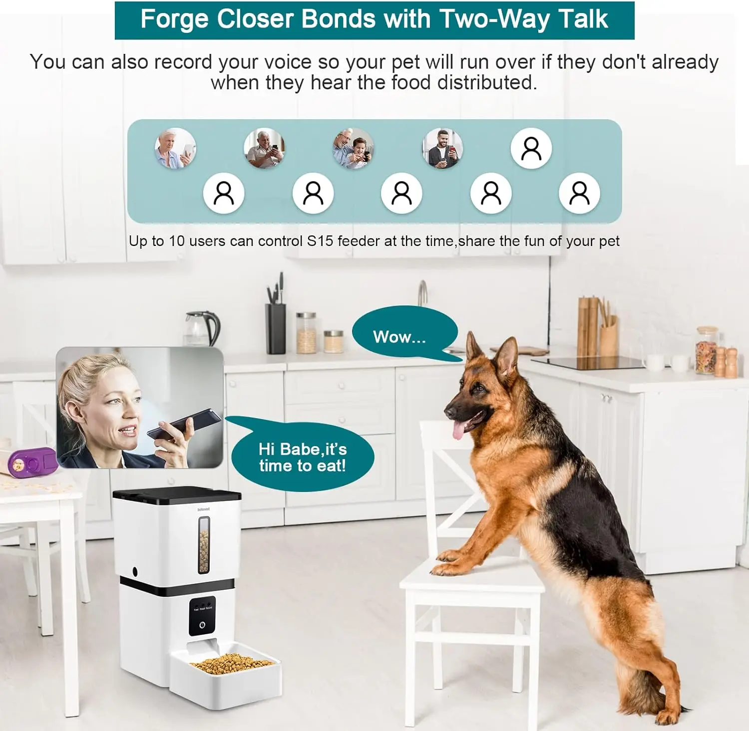 DoHonest-Alimentador automático para perros con cámara 5G, WiFi, fácil configuración, 8L de detección de movimiento, dispensador inteligente de