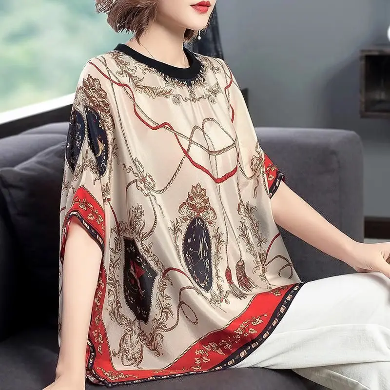 Vintage Printed All-match Chiffon Batwing Sleeve Blouse Women\'s Clothing 2023 Spring New Casual Pullovers Loose Korean Shirt