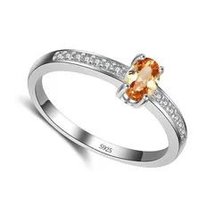 925 Sterling Silver Ring Elegant  Style Warm Tone Orange&Yellow Crystal Stone For Women Girl Christmas Present Party Prom