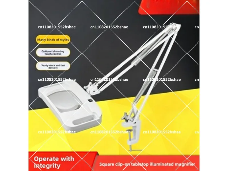 HD Square Clamp Desktop Magnifier with LED Light for Reading Repair