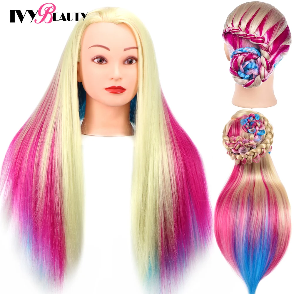 

29 Inch Colorful Hair Mannequin Head Hairdressing Practice Training Doll Heads Cosmetology Hair Styling Mannequins Heads Gift