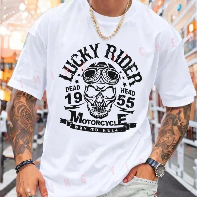 Skull Rider Motorcycle Bike Motorbike T-shirt Casual Mens Summer Fashion Sportswear Top Tee