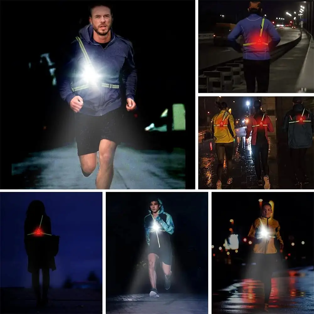 LED Night Running Light Safety Warning Back Lamp USB Rechargeable Chest Flashight for Outdoor Sport Cycling Jogging