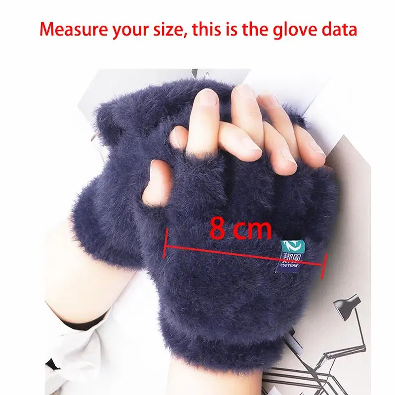 Plush Fingerless Gloves Female Winter Mitten Soft Warm Student Women Flip Gloves Outdoor Write Gloves Thickened Cold Protection