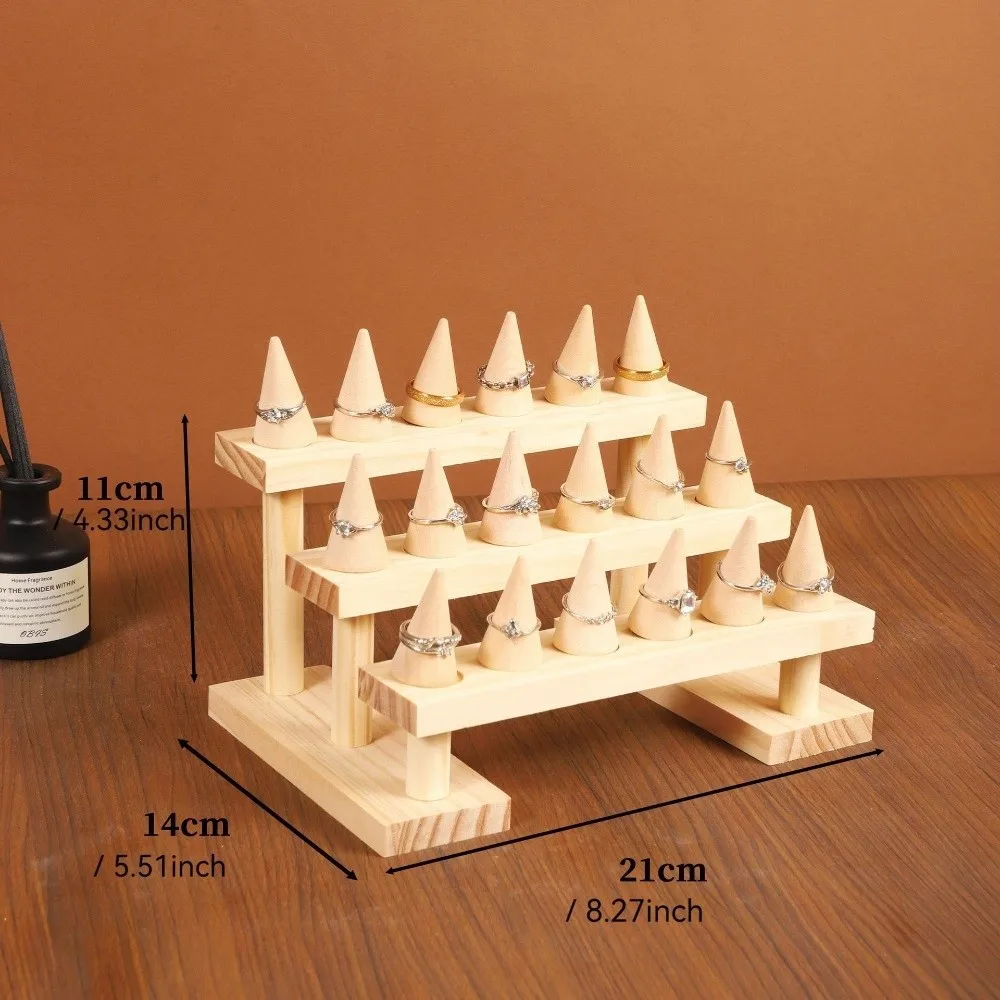New Wooden Ring Display Stand Cone Shape Durable Ring Storage Tray 2/3/4 Layer Multi-Functional Ring Organizer Showcase