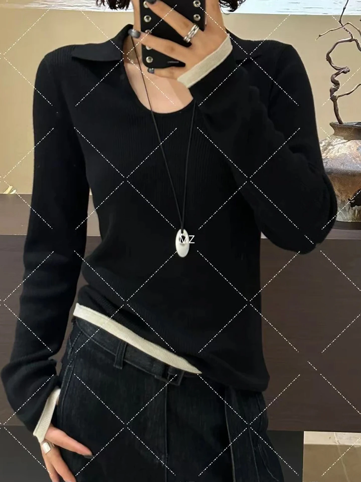 Ele Knitted Long Sve Damen Base Irt Commute Sle Simple Head Over Autumn Lazy Faion Vielseitige Quali-Strickwaren