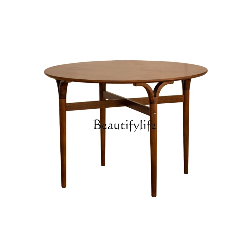 

Mid-Ancient Solid Wood Dining Table Home Nordic Vintage Teakwood round Table Designer Dining Table