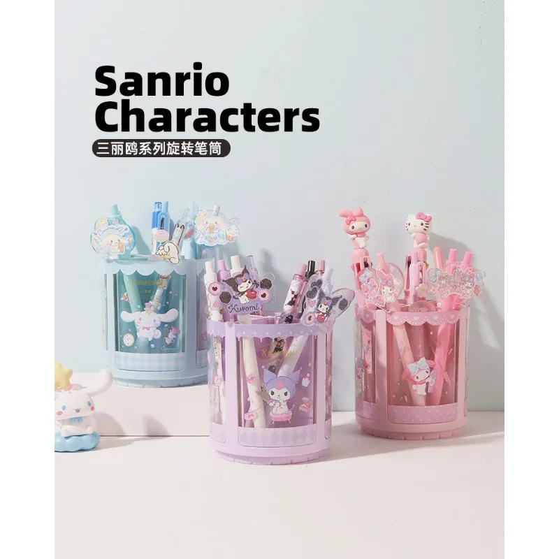 

MINISO Sanrio New Kuromi Cartoon Rotating Pen Holder Girls Desktop Stationery Organizer Cute Melody Storage Box Large Capacity