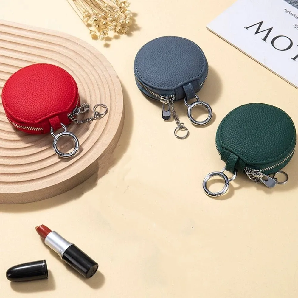 Mini Niedliche PU-Leder Münzbörse mit Spiegel, Runde Geldbörse mit Reißverschluss, Schlüsselanhänger, Lippenstift-Aufbewahrungstasche, Mini-Aufbewahrungstasche – Detail 10
