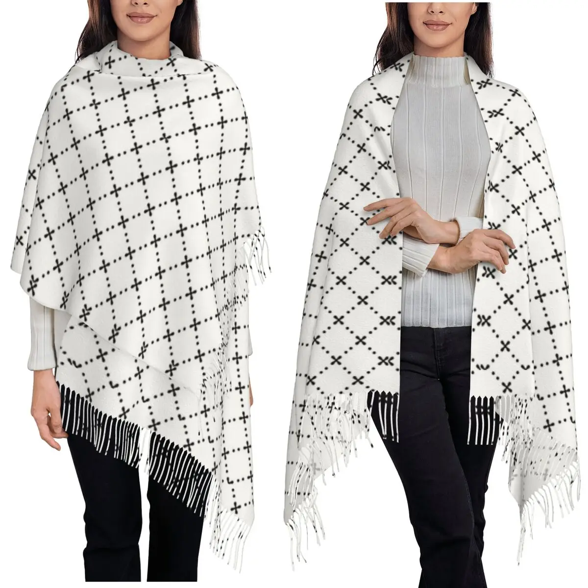 

Cross Shaped Geometric Pattern Scarf Tassel Scarves for Women Soft Warm Shawls and Wraps Large Fall Winter Shawl Wrap
