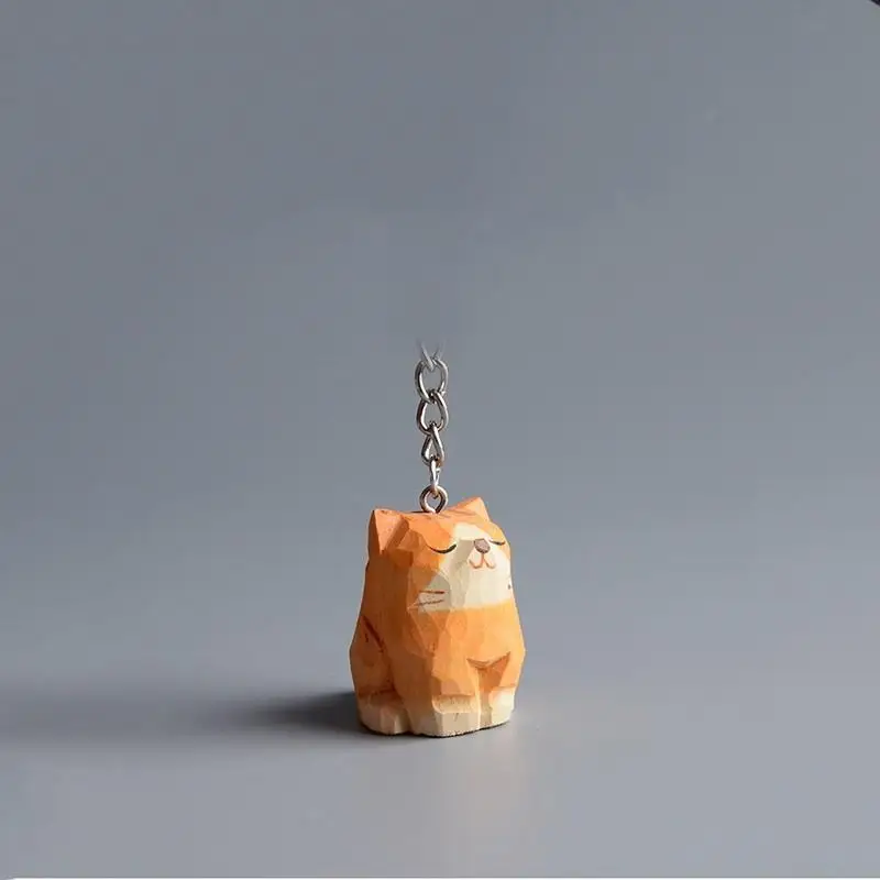 Kreativer Handgefertigter Holzgeschnitzter Katzen-Schlüsselanhänger Leichter Lustiger Anhänger Unisex-Schlüsselring als Geschenk für Katzenliebhaber – Detail 4