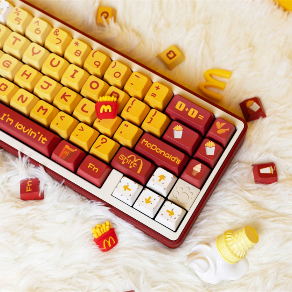 ECHOME Mcdonalds Theme Keycap Set PBT Custom Cute Red Keyboard Cap Cherry Profile Key Cap for Mechanical Keyboard Accessories