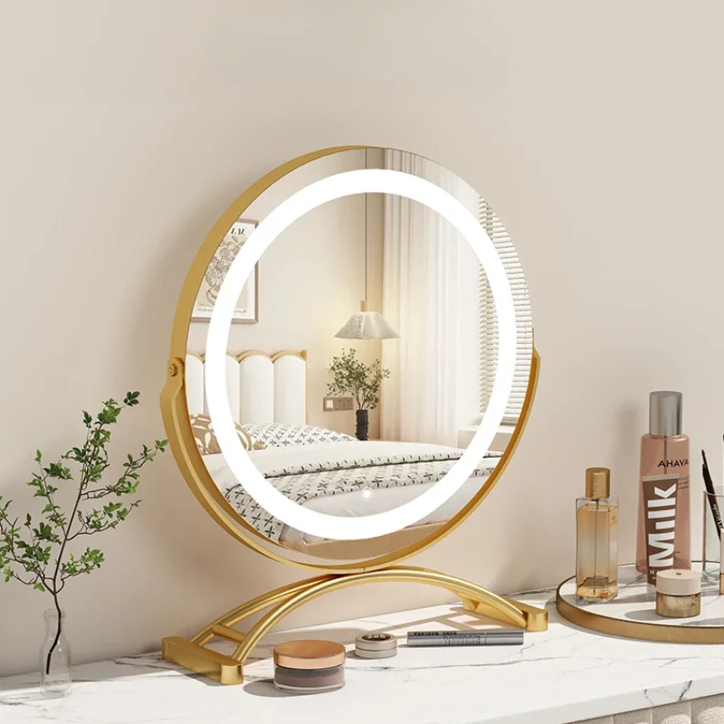 Mirror With Decorative Mirrors Led Round Small Smart Makeup Decorative Mirrors Desk Standing Espejo Con Luz Household Products