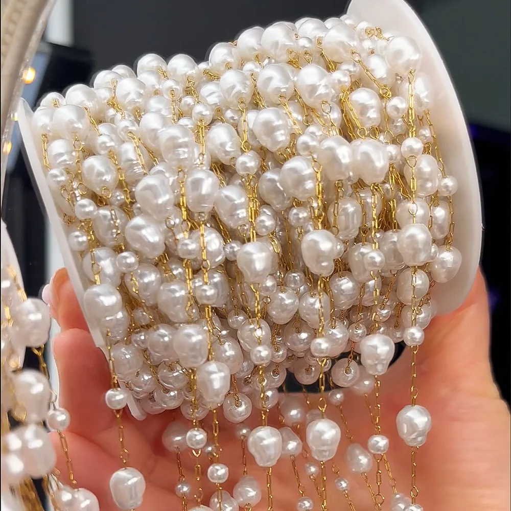 Stainless Steel Baroque Pearl Irregular Pearl Anti-rust DIY Craft Material Steel Wire Chain Clothing Accessory