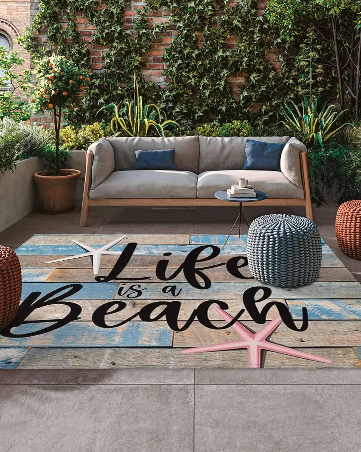 

Outdoor Rug For Patio, Large Floor Mat Wooden Board Quotes - Life Is Better At The Beach Non Slip Area Rug Rubber Backing Quick