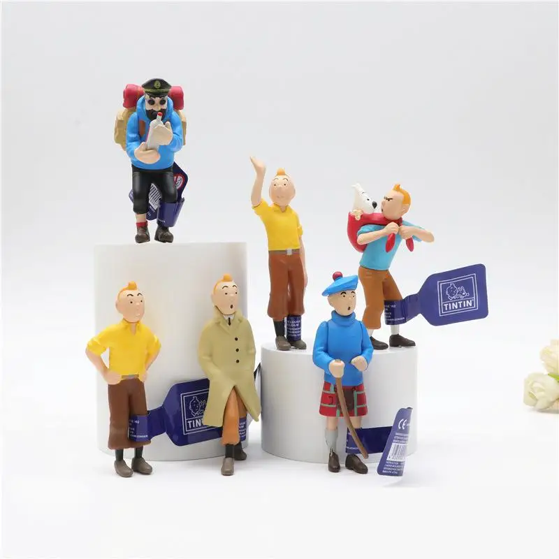 Les Aventures de Tintin et Milou 6 Pcs/Set 7.5-9cm Figure Tintin Archibald Haddock Model Ornaments Anime Doll Toy Gifts