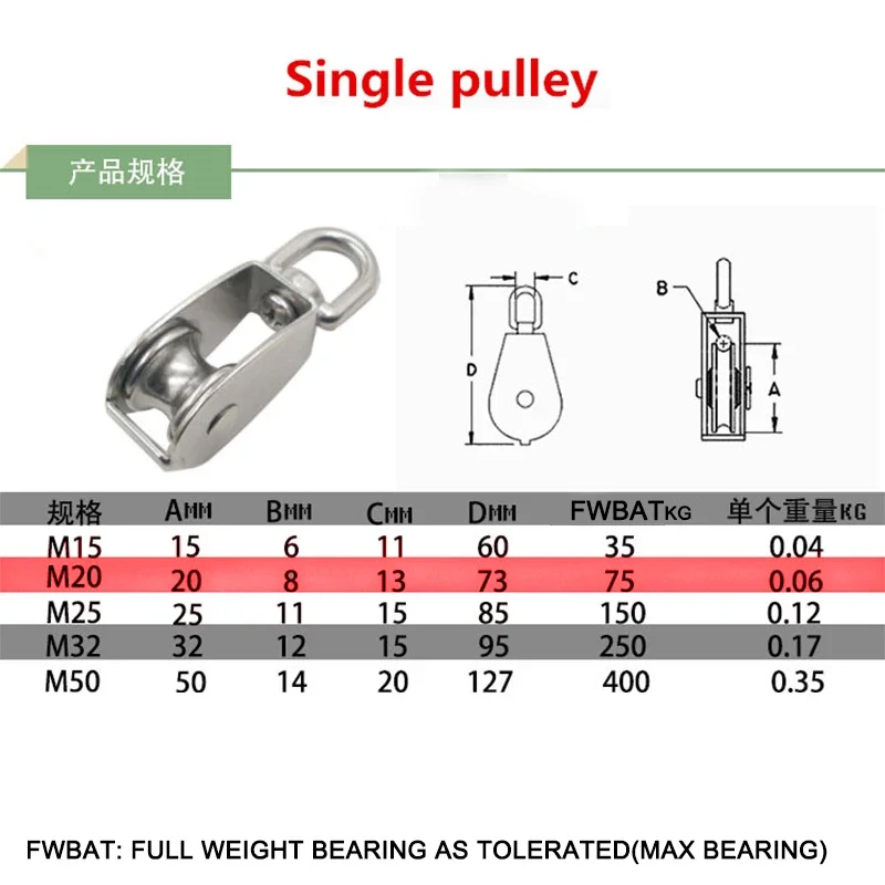 10PCS Stainless Steel Pulley M20 Single Wheel Swivel Lifting Rope Pulley Set Lifting Wheel Tools High Quality