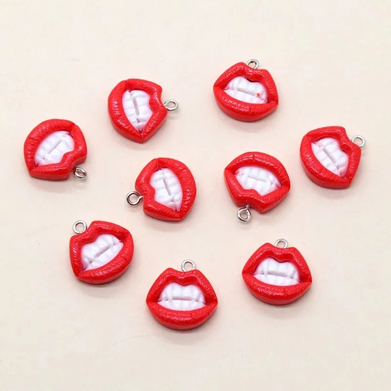10pcs European Red Vampire Mouth Resin Charms for Jewelry Making Findings Cute Earring Keychain Small Pendants DIY Flatback