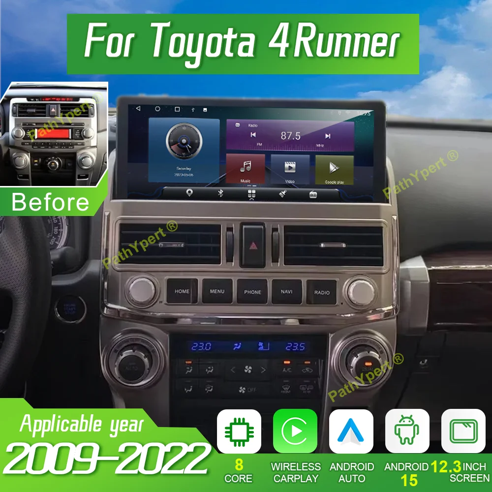 

12.3''Tesla Screen For Toyota 4Runner 2009-2022 Intelligent Systems Multimedia Player Android 15 Car Radio Bluetooth GPS Carplay