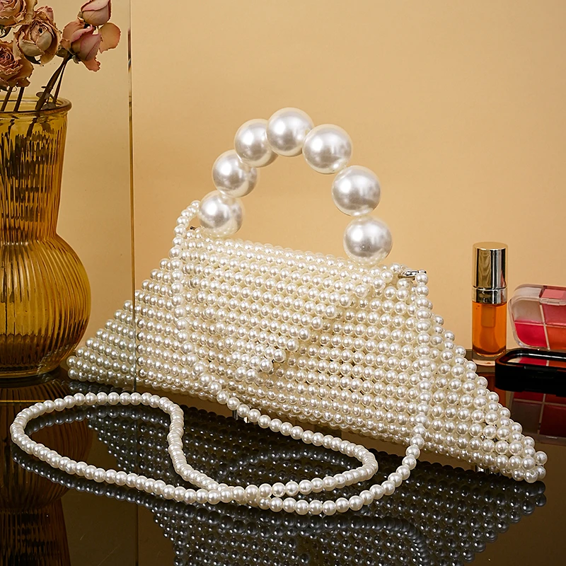 New Arrival Casual Niche Handmade Bead Bag Genuine Pearl Special-Shape Tote Fashionable Handbag Luxury Beaded & Hand-Woven Pearl