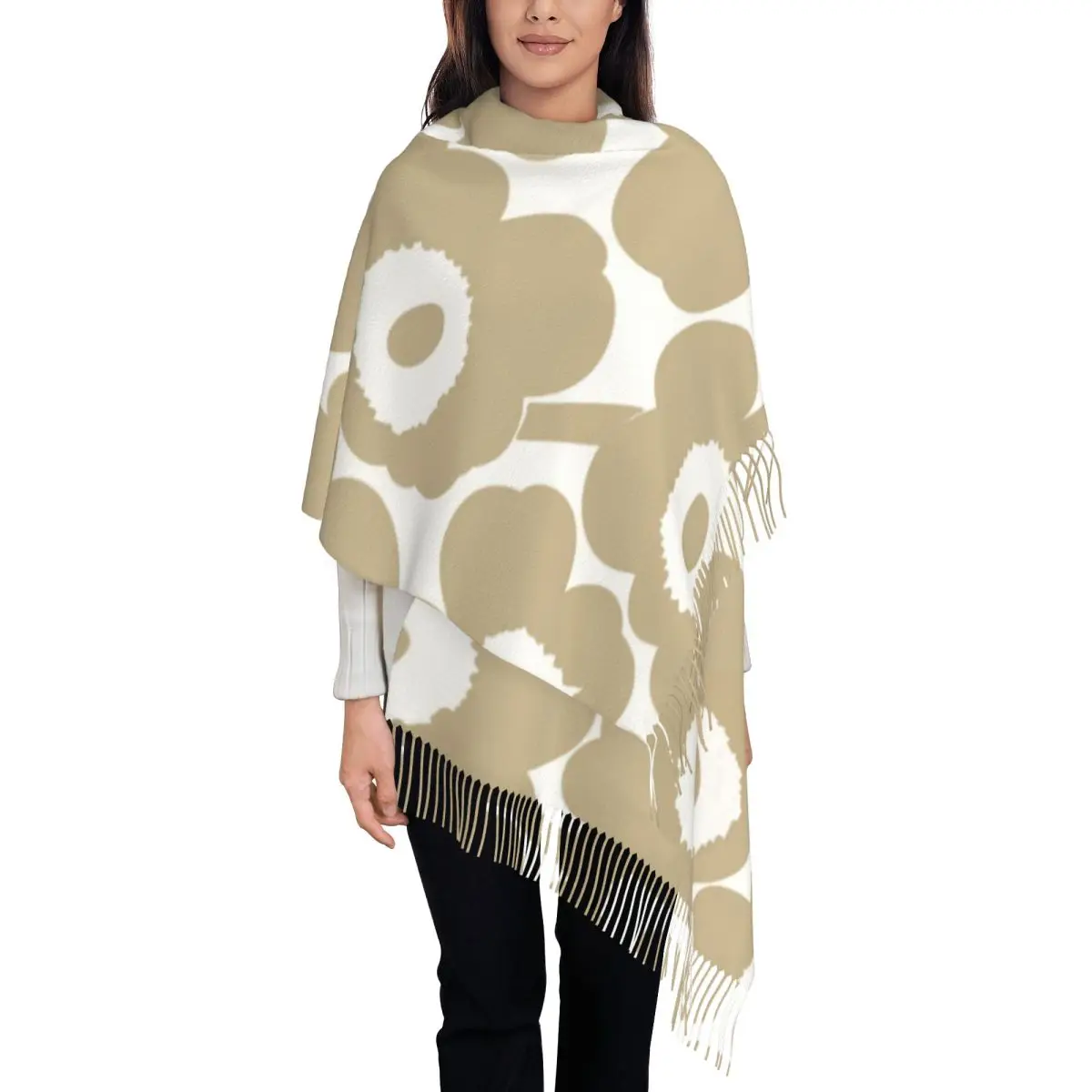 Custom Little Poppy Print Modern Style Tassel Scarf Women Soft Shawl Wrap Female Winter Fall Scarves