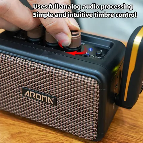 Aroma AG-04 Guitar Amplifier 5W Output Dual Speaker w/BT Wireless /Rechargeable Battery/Headphone Aux Jack Guitar Amp