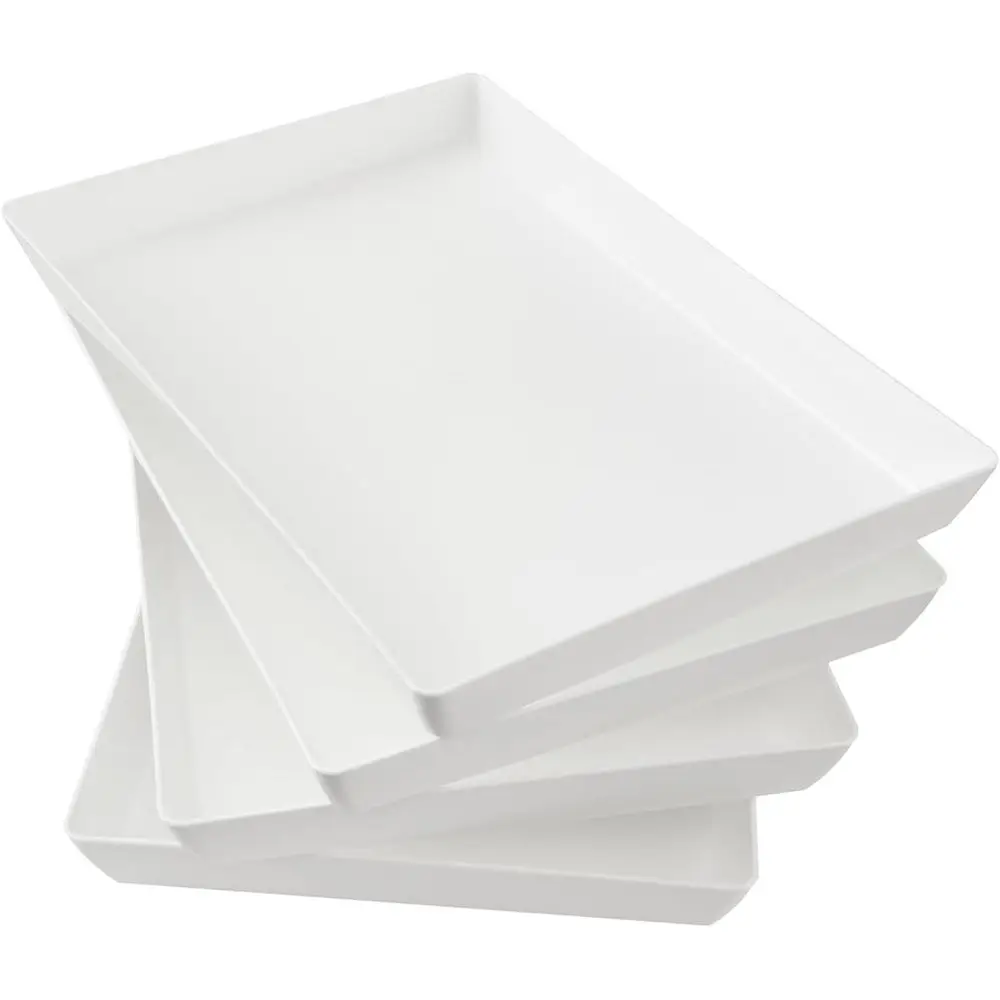

Set of 4 Large Plastic Serving Trays, 15 x 10, Unbreakable Reusable Platters for Parties, Appetizers, Fruits, Veggies, and Desse