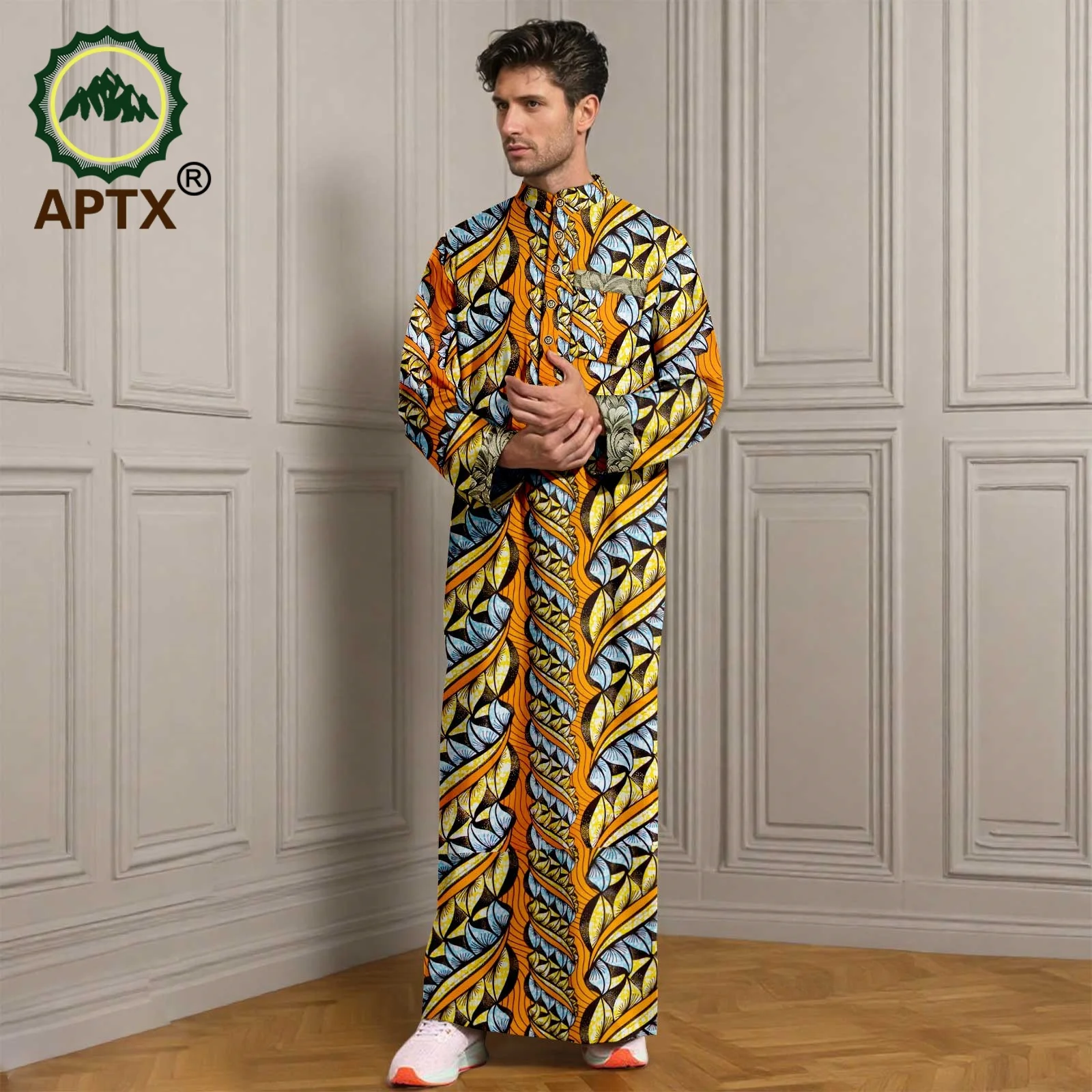 APTX Muslim Men Robe Abaya Set Long Sleeve Embroidery Casual Festival Middle East Arab Clothes 2514014