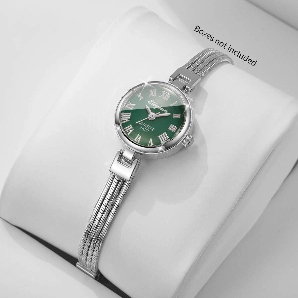 Fashion Green Roma Dial Women Quartz Watch Silvery Slim Bracelet Strap Ladies Dress Wristwatches Relogio Feminino（Without Box）